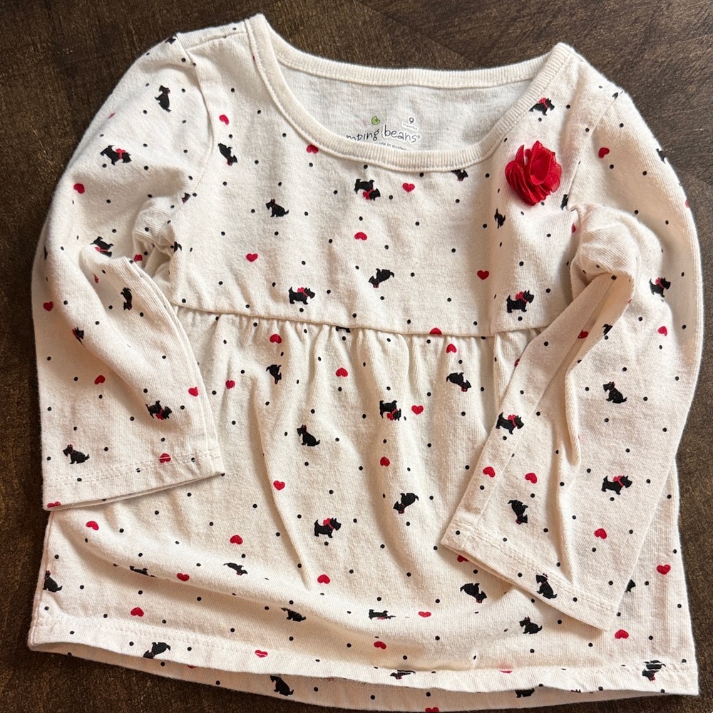 Jumping Beans Cream Long Sleeve Kids Top with Red and Black Accents